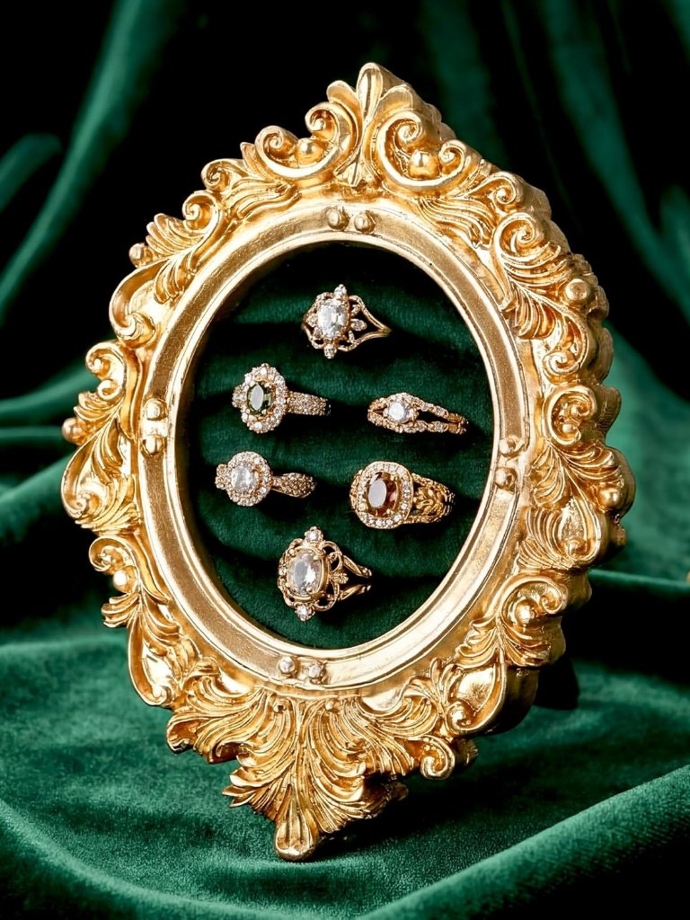 Vintage Ring Holder Oval Gold Frame Ring Display Baroque